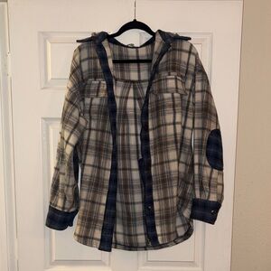 Gilded Intent Plaid Button Down Shirt with Elbow Patches